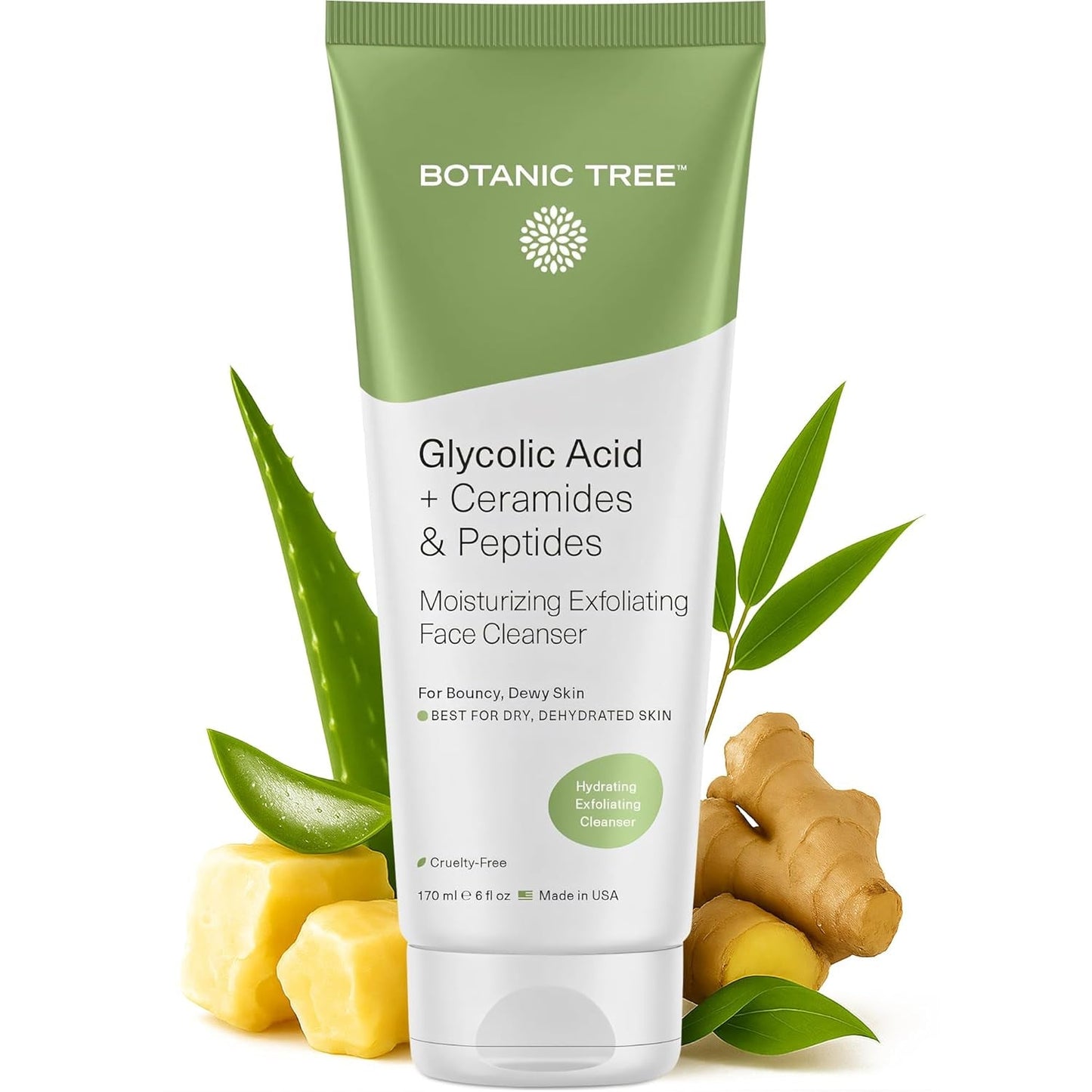Botanic Tree Glycolic Acid Face Wash - Facial Cleanser and Scrub - 10% Glycolic Acid, AHA - Salicylic Cleanser - 6 Fl. Oz