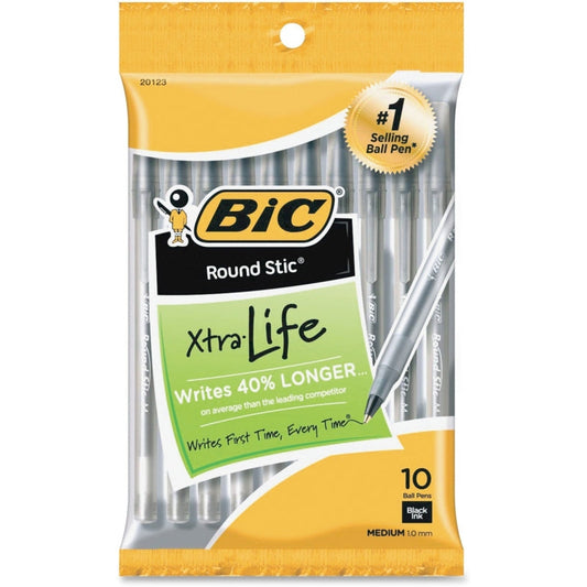 BIC Round Stic Grip Ballpoint Pens - 120 Count (12 Packs of 10) - Black Ink