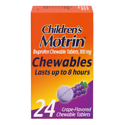 Children's Motrin Chewable Tablets, Fever Reducer & Pain Reliever, Grape Flavor, 100mg, 24 Count