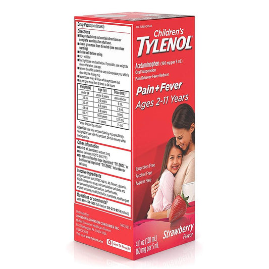 Children's Tylenol® Pain + Fever Oral Suspension – Strawberry Flavor (4 fl oz)