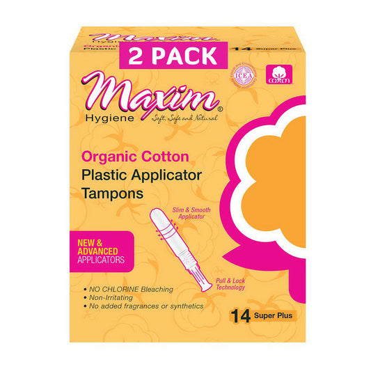 Maxim Liners and Pads Tampons Organic Cotton Plastic Applicator Super Plus