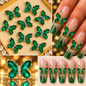 Queen - Nail Charms 10pc - #118 Gold Dark Green Butterflies