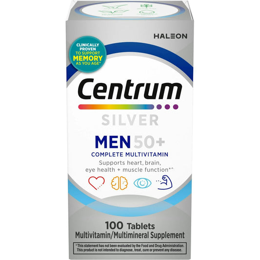 Centrum Silver Men 50+ Multivitamin Tablets, 100ct – Daily Nutritional Support for Men Over 50