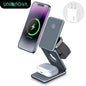 UNIQNOVA 3In1 Wireless Fast Charging Station for Iphone 17/16/15/14/13/12 Series, Airpods 3/2/Pro, Iwatch - Mag-Safe Metallic Foldable Charger Stand
