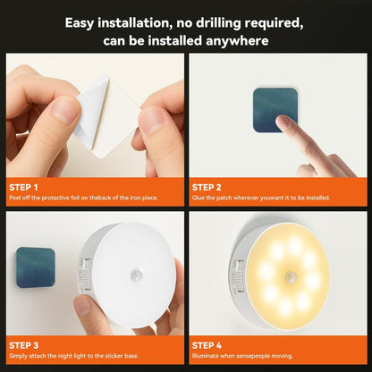 Indoor Motion Sensor Night Light, 2PCS, USB Rechargeable Lamp, Magnetic Mount Warm Light, Suitable for Kitchen, Closet, Pantry, Wardrobe, Coffee Corner, Bathroom, Stairs, Hallway, Sink Cabinet, Laundry Room, Tool Room, Garage, Refrigerator.