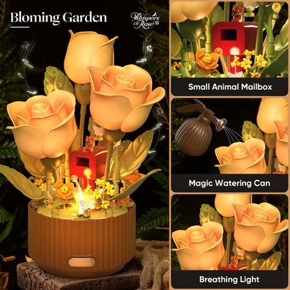 TOKMOC Valentine’S Gift Idea EN Fleur,Blooming Rose Building Blocks Set, DIY Flower Building Kit with Light & Blooming Motion, Includes Remote Watering Can with Watering Sound,Christmas Gift and Home Decoration,For Aged 12 and Above,255 Pieces