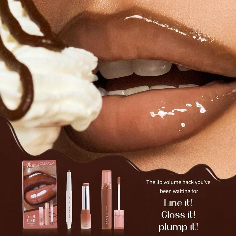 OLIBOLLA Volume Lip Sculpt Trio Set Lip Liner Lipstick Lip Glaze 3-In-1 Easy Color Gift Box for Flawless Glossy Lips