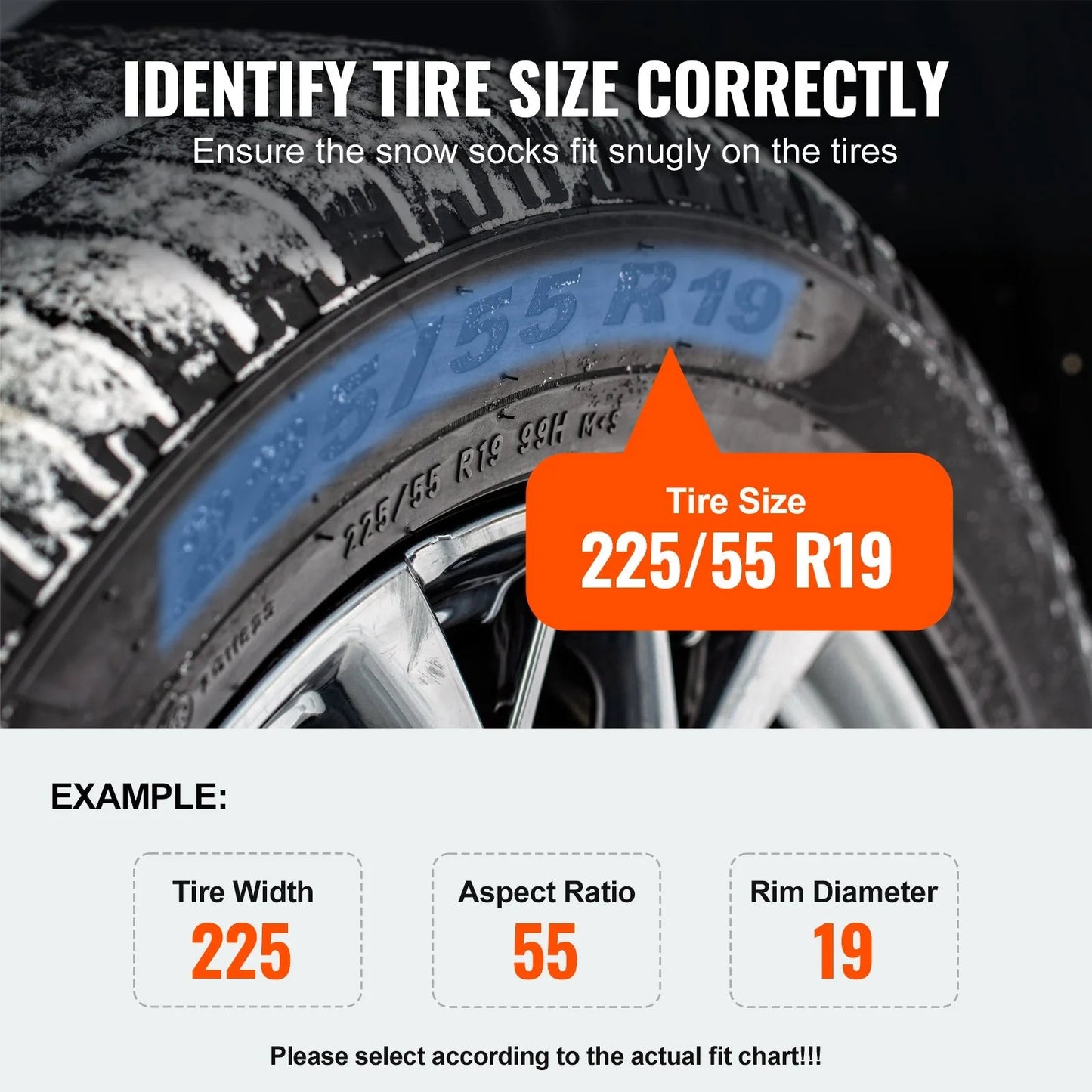 VEVOR Auto Tightening Snow Chains Diamond Mesh Anti-Slip Traction Wheel Chains