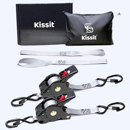 KISSIT Retractable Ratchet Tiedown Straps - 1209Lb Max Break Strength - Includes 2 1" X 10 Tie Downs