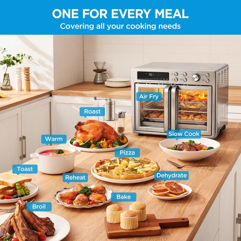 Midea Flexify 10-in-1 French Door Air Fryer Toaster Oven Combo - 26.4 QT, 25% Faster Cooking, 90% Less Oil, Elegant Design - Perfect Gift for the Season!