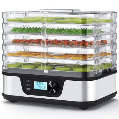 COWSAR Fruit and Vegetable Dryer, Stainless Steel Dehydrater for Fruit Herb Food Meat - 5 Compartments Fruit Vegetable Dryer,With Convection 72 Hours Timer LCD Screen