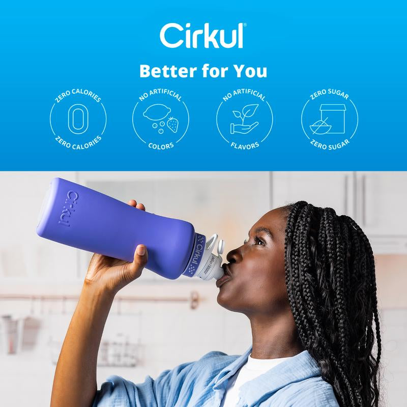 Cirkul 32Oz. Periwinkle Stainless Steel Water Bottle Starter Kit with Blue Lid, 2 Flavor Cartridges (1 Lifesip Blackberry Blueberry and 1 Gosip Berry Blue Punch), Zero Calories and No Sugar
