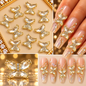 Queen - Nail Charms 10pc - #318 Gold Crystal Clear Butterflies