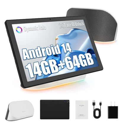 Android 14 Tablet with Rechargeable Stereo Speaker Audio Base, 10 Inch Tablet with HD IPS Touch Screen, Otca-Core, 14GB RAM 64GB ROM 1T Expand, Wi-Fi 6, BT 5.3, Dual Camera, Google Tablet
