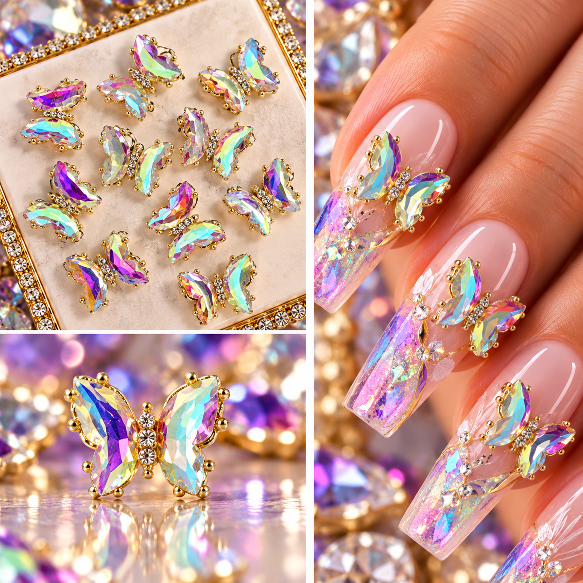 Queen - Nail Charms 10pc - #339 Gold Iridescent Butterflies