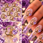 Queen - Nail Charms 10pc - #080 Gold "Love" Blue Crystal Hearts