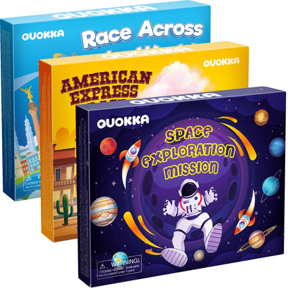 Learning Board Games for Kids 6-8 - Educational Trivia Cards Ages 8-12 - 3X Set World USA Map & Space