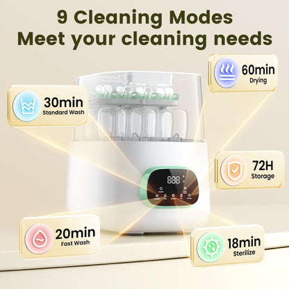 Baby Bottle Washer,Sterilizer and Dryer,Effortless All-In-One Cleaning Mashine,Large Capacity for Bottles,Pump Parts & Baby Essentials, Free Your Hands and save Time