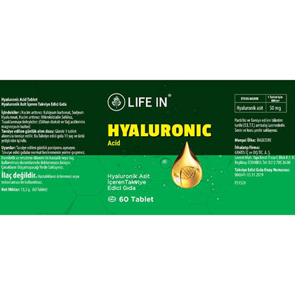 Life In Hyaluronic Acid Dietary Supplement for Skin Support 60 Tablets