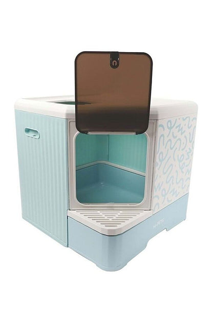 M-Pets Terra Forma Eco Patterned Hooded Litter Box Blue 50x52x48cm