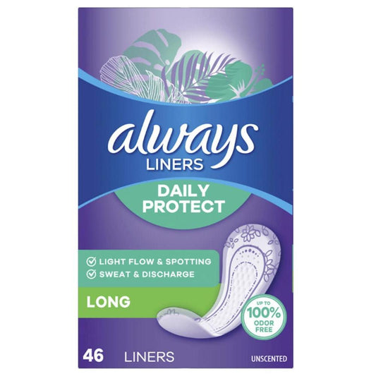 Always Daily Protect Pantyliners, Long Absorbency, 46 Count