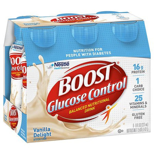 Boost Glucose Control Nutritional Drink, Rich Vanilla, Management for People with Diabetes, 8 fl oz Bottle, 6 Count