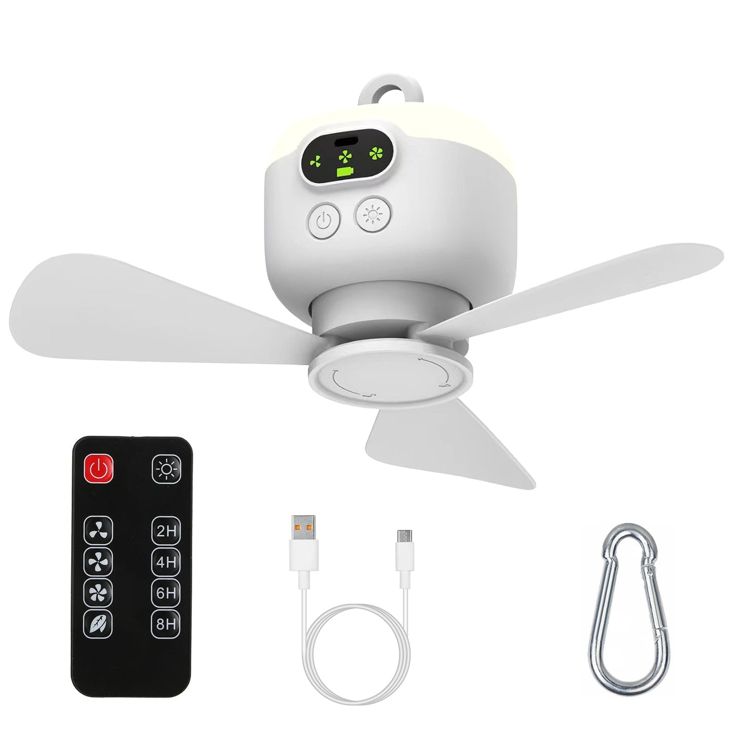 2 In 1 Portable Camping Fan with LED Lantern 8000mAh Battery Powered Tent Fan with Carabiner Digital Display 4 Speeds 4 Timer Settings for Camping Can