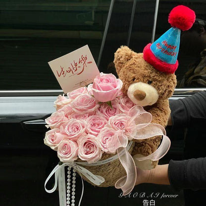 Valentine’S Day Teddy Bear with Eternal Rose Bouquet, Preserved Flower Plush Bear, Romantic Birthday Gift for Her Gift Sets