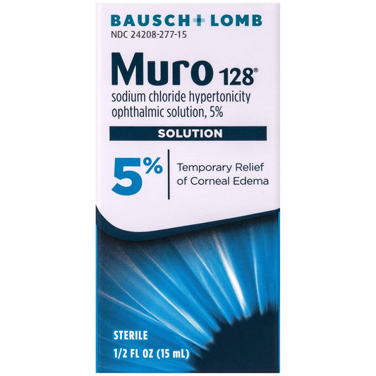 Bausch + Lomb Muro 128 5% Solution – Sterile Hypertonic Eye Drops, 0.5 fl oz