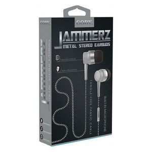 Coby® Jammerz Metal Tangle-Free Earbuds – Silver (CVE-200-SLV)