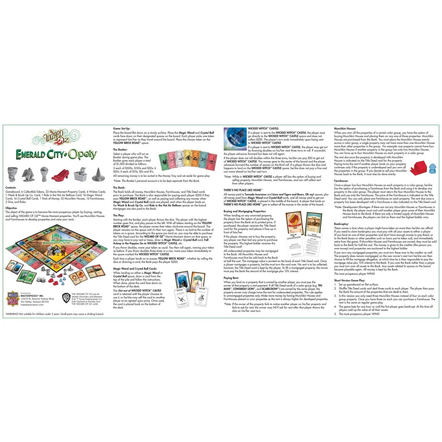 Wizard of Oz Emerald City Opoly Board Game - Family Classic for Game Night