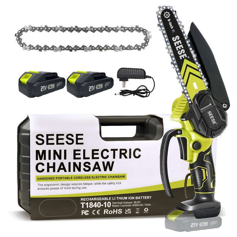 SEESE Brushless Mini Chainsaw - Portable Electric Cordless Saw for Wood Cutting, Batteries (2000Mah) ,Pruning, Gardening, Camping - Suitable for Seniors, Women Perfect Christmas & New Year Gift Idea