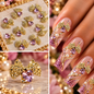 Queen - Nail Charms 10pc - #168 Gold Bows with Pink Heart Gem