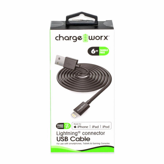 Chargeworx 6ft Lightning to USB Cable - Black, 1 ct