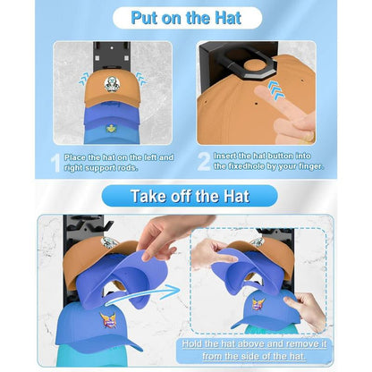2 Pack Baseball Cap Organizer Wall Mount with Strong Adhesive Holds 18 Caps Tiered Design for Wall Door & Wardrobe Hangers Hanging