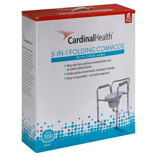 Cardinal Health, Commode, 3-in-1, With Fixed Arms, Folding, Gray