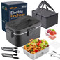 Electric Lunch Box 80W 1.5L Stainless Steel Bento Warmer with Indicator Light & Portable Tableware Set for Home Office Travel Food Quick Storage Fork 80W/1.5L/Black