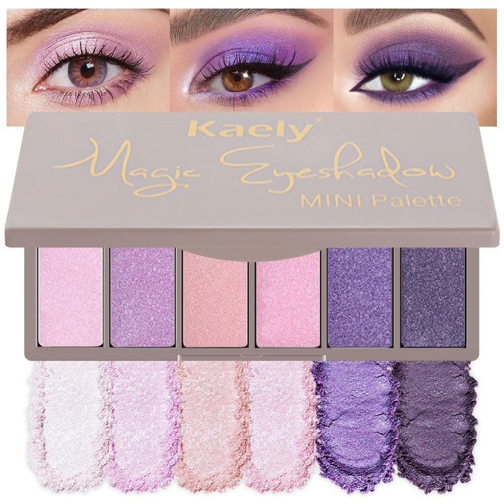 Kaely 6 Colors Mini Rose Pink Eye Shadow Palette Makeup, Mauve Plum Matte Shimmer Eyeshadow Palette for Older Women Highly Pigmented Waterproof, Paleta De Sombras De Ojos, Vegan & Cruelty-Free, 04