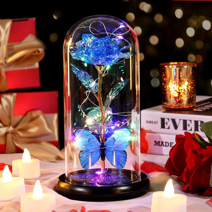 Valentines Day Birthday Gifts for Her Women Blue Rose Eternal Flower Light up Rose in Glass Dome with Butterfly, Valentine'S Flowers Gifts for Her Wife Mom Girlfriend Delivery Prime Anniversary