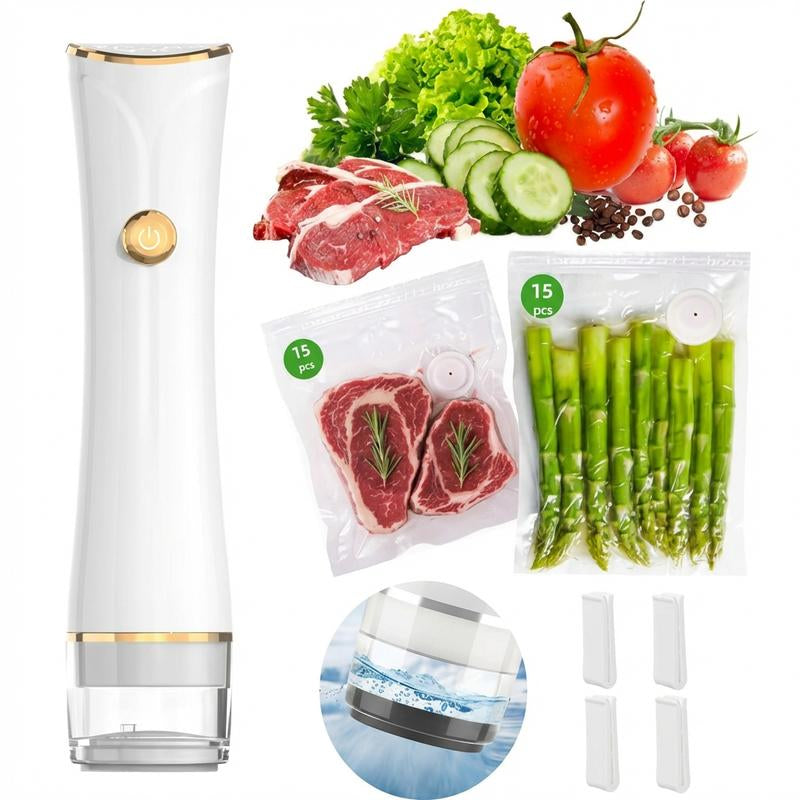 Chef Preserve Compact Vacuum Sealer for Food (Vacuum Sealer Machine + 30 Reusable Vacuum Bags) Powerful Handheld Vacuum Sealer Machine, Seal Meal Saver, Portable Food Sealer