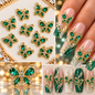 Queen - Nail Charms 10pc - #025 Gold Green Crystal Butterflies