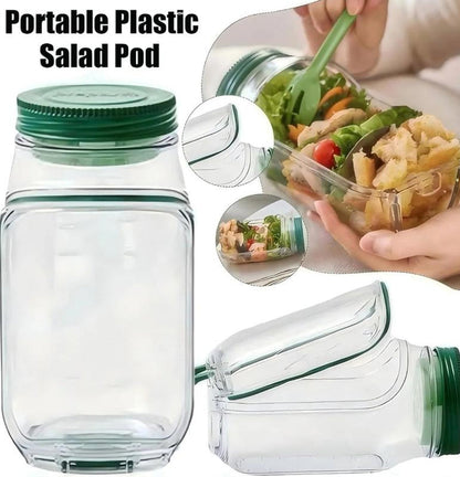 Portable Salad Storage Jar Container with Leakproof Dressing Compartment,Environmentally Friendly Plastic Materials,Microwave/ Dishwasher/Freezer Safe,Suitable for Home, Outdoor, Travel and Party, Work,Fitnessportable,Keeps Food Fresh Ransparent Bowl