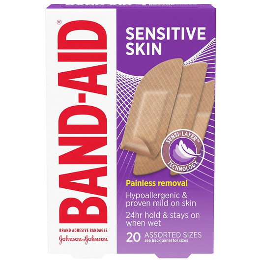 Band-Aid Sensitive Skin Adhesive Bandages Assorted Sizes 20 Ea