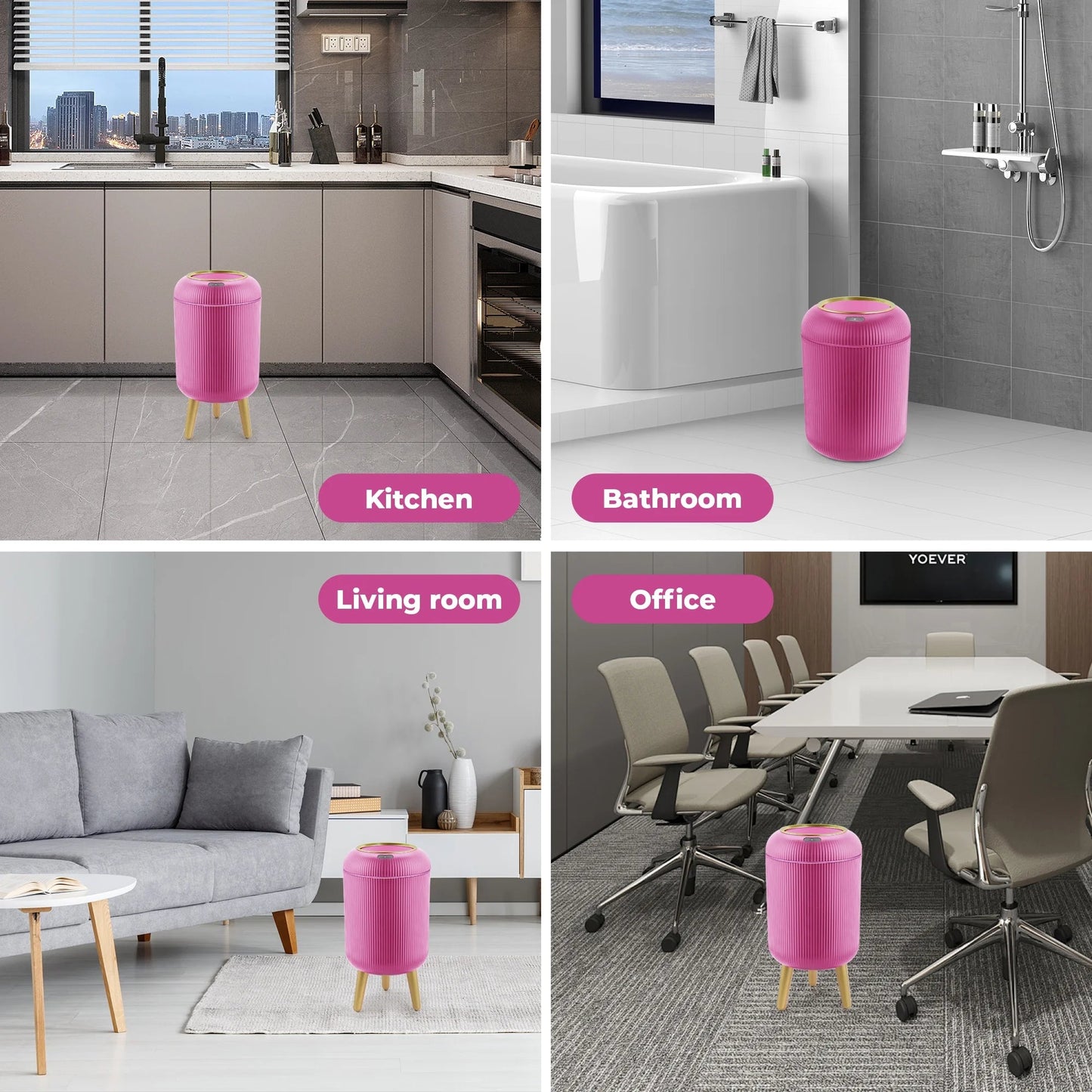 Small Automatic Sensor Garbage Can, Touchless, Waterproof, Pink, for Kitchen or Bathroom