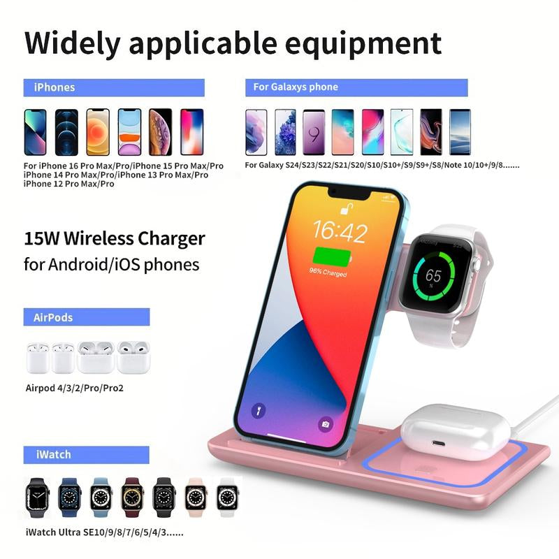VEEROON 3 in 1 Wireless Charging Station, Multifunctional Wireless Charger Stand, Fast Charging Station for Iphone Iwatch Airpods, Electronic, Smart Charging Dock
