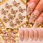 Queen - Nail Charms 10pc - #028 Gold Pink Crystal Butterflies