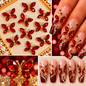 Queen - Nail Charms 10pc - #314 Gold Red Crystal Winged Butterflies