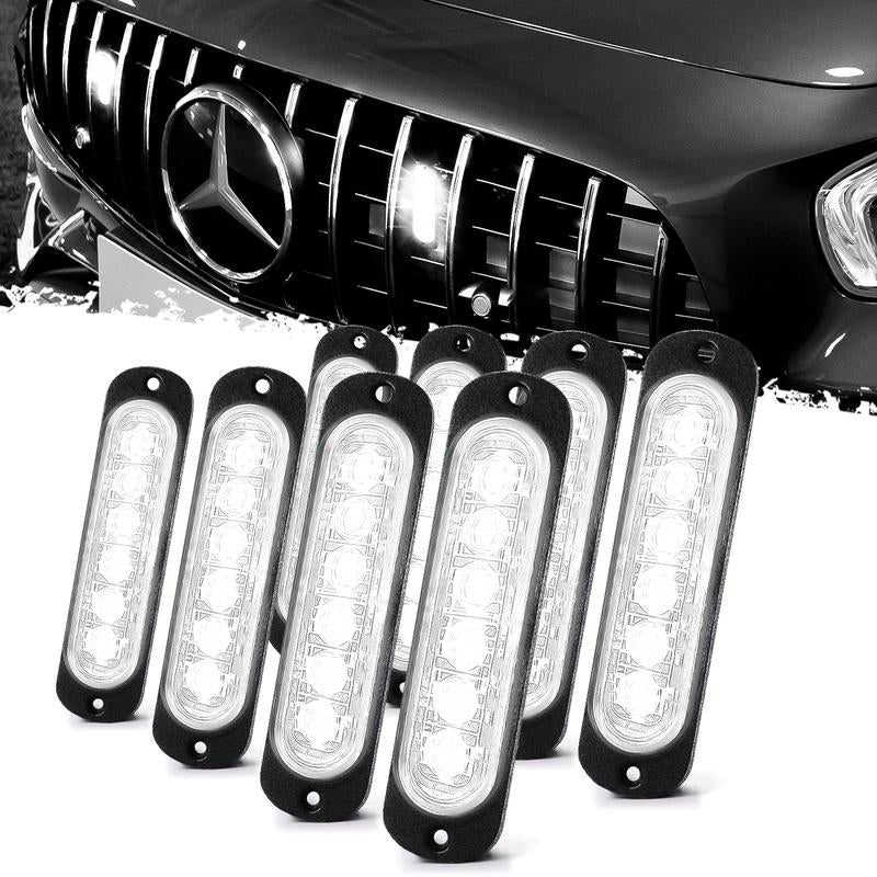 DIBMS Dual Color LED Emergency Strobe Lights - 8X Amber & White 6 LED Warning Light Bar for Cars, Trucks, Vans, ATVs & SUVs - Surface Mount Hazard Lights