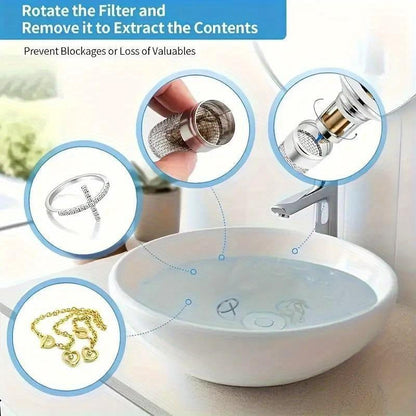 Citydry-Bathroom Sink Stopper Hair Catcher Universal Pop up Sink Drain Filter with Stainless Steel Filter Basket & Brass Drain Plug