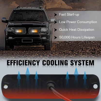 DIBMS Dual Color LED Emergency Strobe Lights - 8X Amber & White 6 LED Warning Light Bar for Cars, Trucks, Vans, ATVs & SUVs - Surface Mount Hazard Lights
